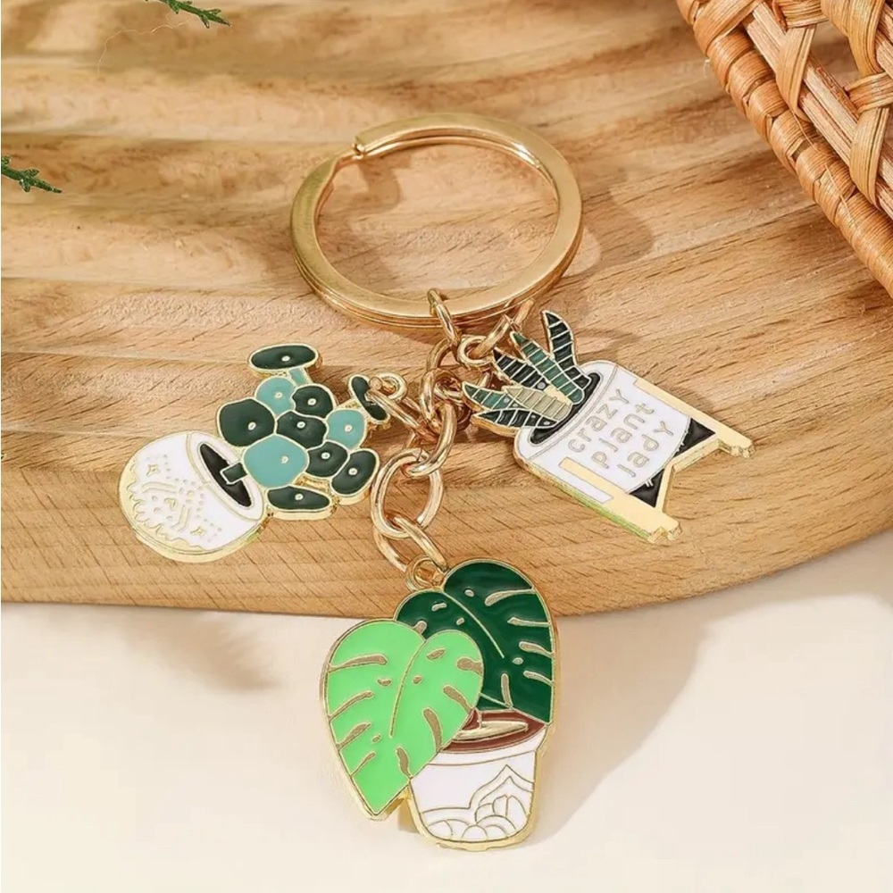 Gold and Green Plant Keychain